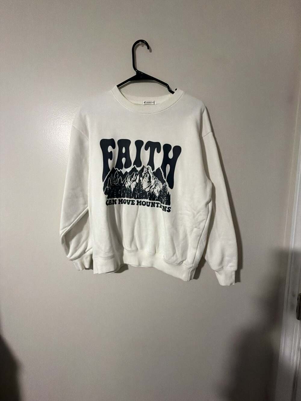 Elevated Faith Faith Can Move Mountains Unisex Crewneck White Sweatshirt
